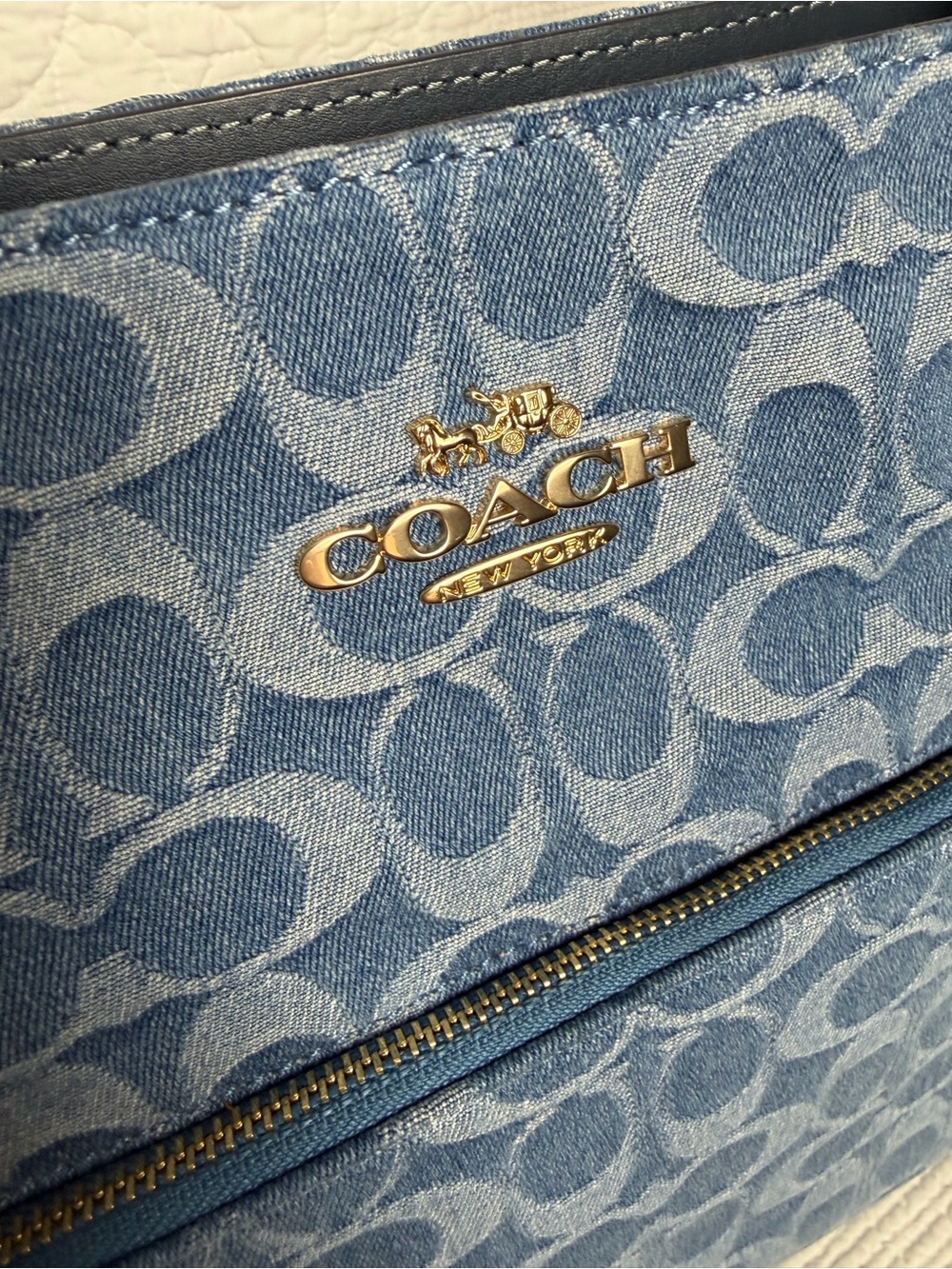 Coach Blue Signature Denim Tote with Leather Trim - Picture 8 of 8